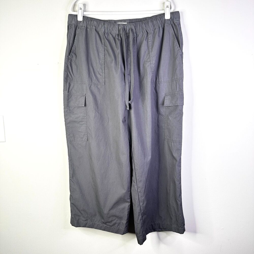Sonoma Pants Women XXL Gray Cargo Elastic Waist Wide Leg 100% Cotton Boho NWOT